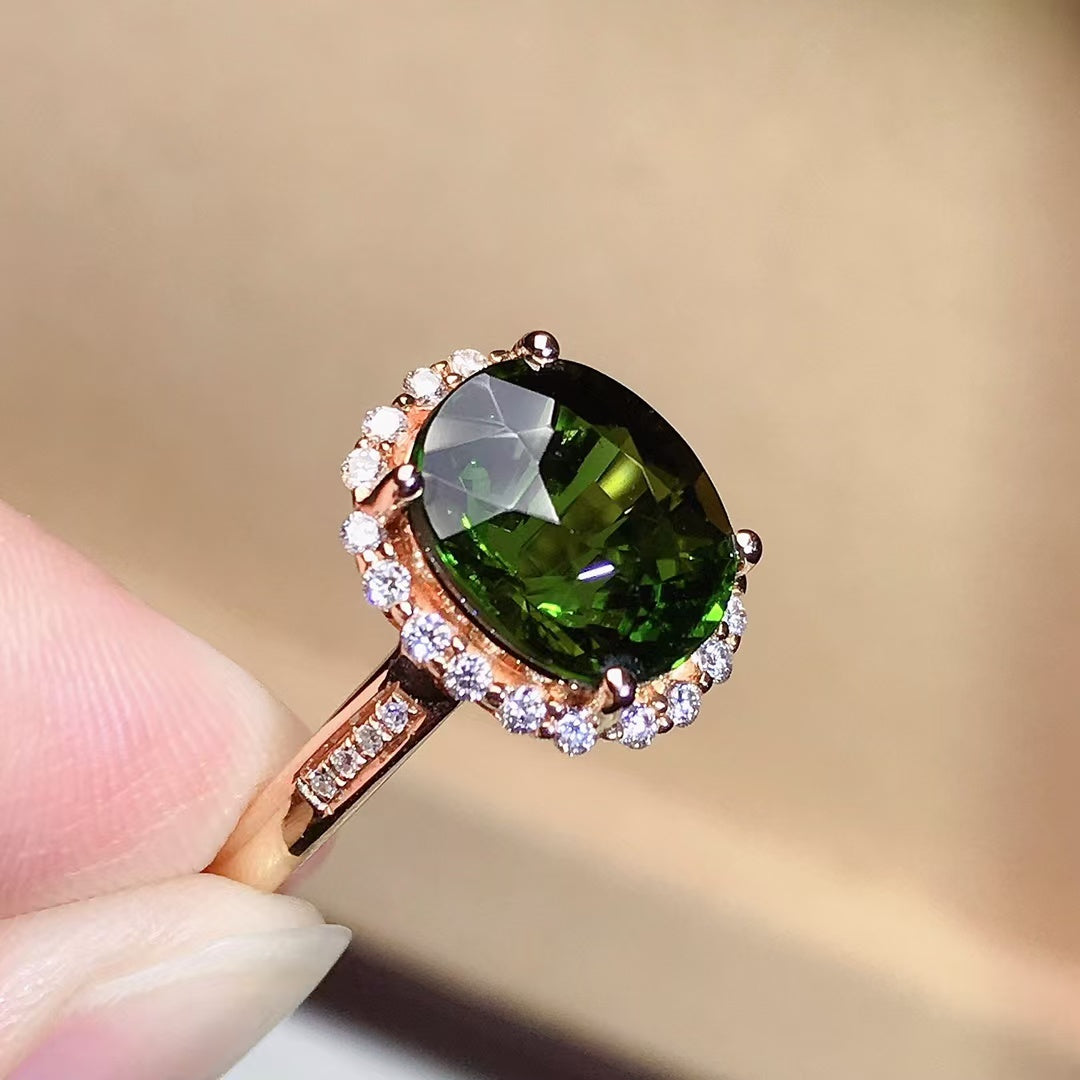 Natural 18K gold tourmaline ring💍With real South African diamond💎