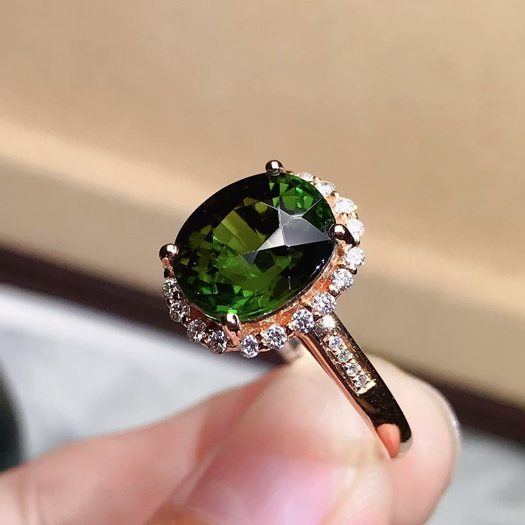 Natural 18K gold tourmaline ring💍With real South African diamond💎