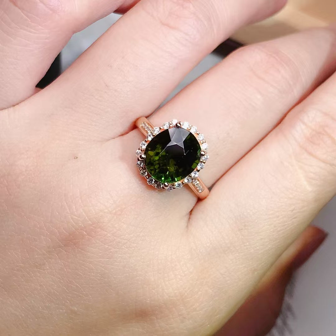 Natural 18K gold tourmaline ring💍With real South African diamond💎