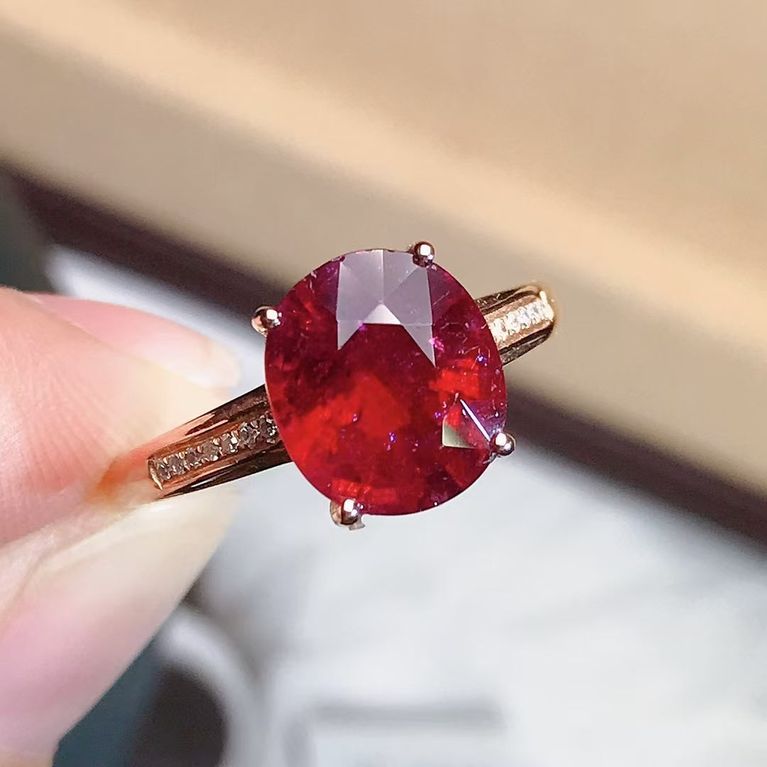 Natural 18K gold inlaid tourmaline ring💍With real South African diamond💎