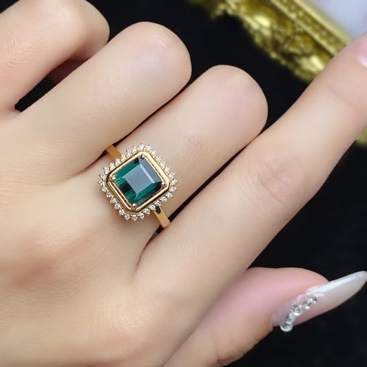 ·Mysterious blue tourmaline ring💍18k gold with diamond inlay