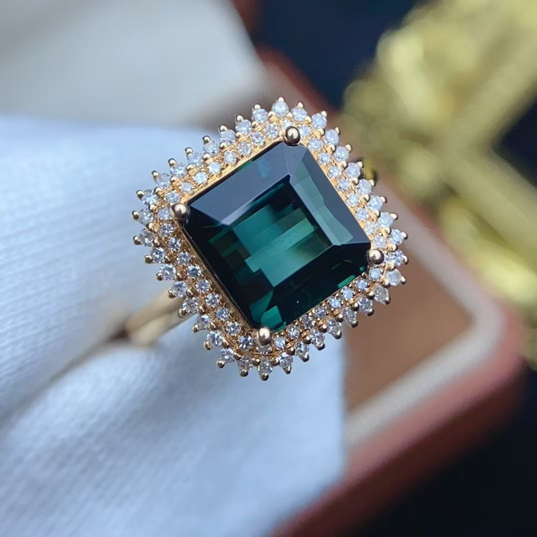 18k gold with diamond inlaid tourmaline ring💍