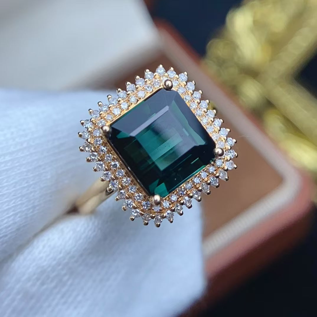 18k gold with diamond inlaid tourmaline ring💍