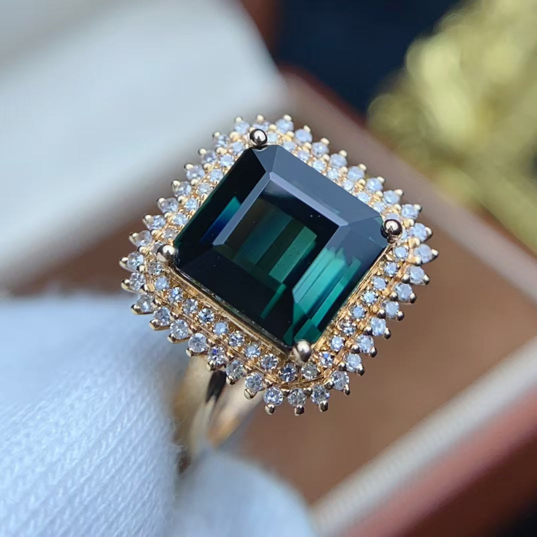 18k gold with diamond inlaid tourmaline ring💍