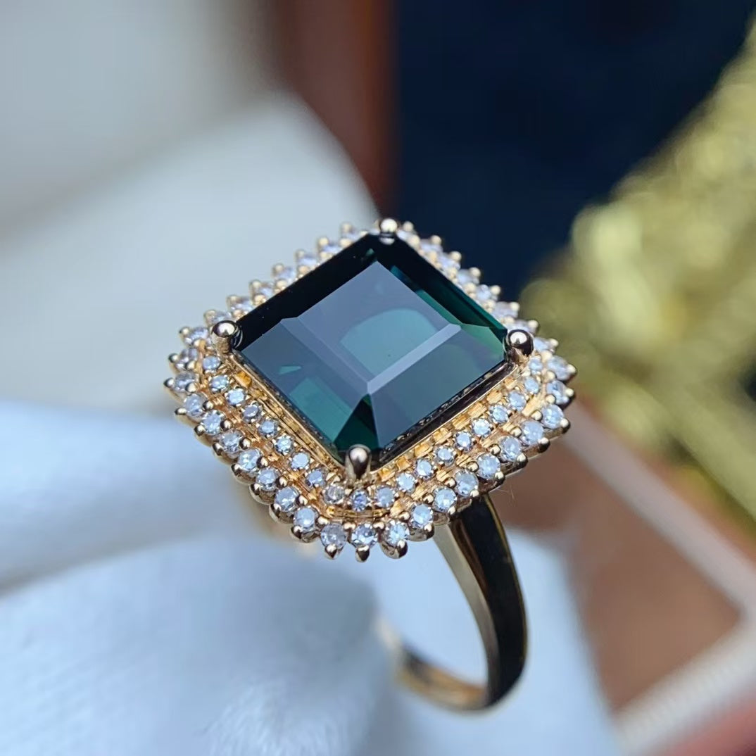 18k gold with diamond inlaid tourmaline ring💍