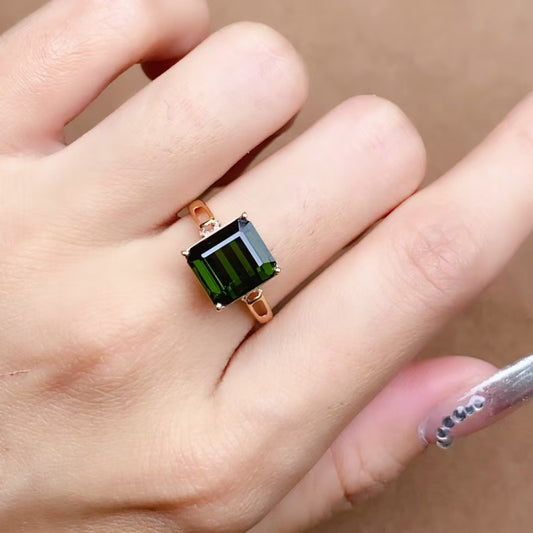 Natural 18K gold tourmaline ring💍With real South African diamond💎