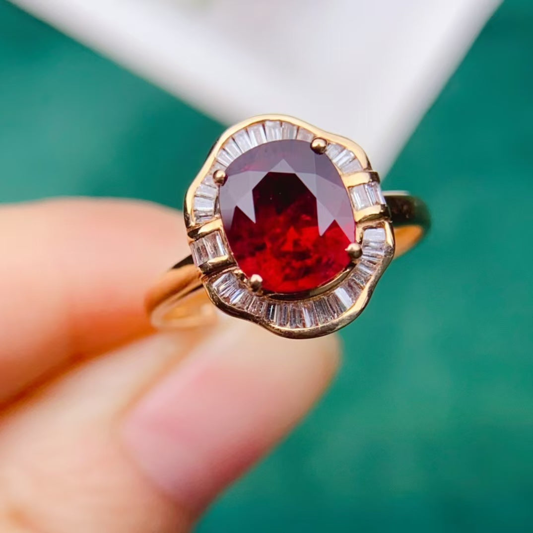 Today's sharing | 18k gold full diamond inlaid red tourmaline tourmaline ring💍