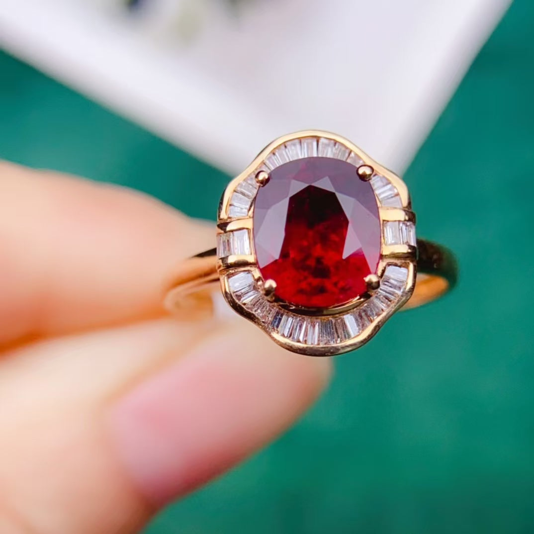 Today's sharing | 18k gold full diamond inlaid red tourmaline tourmaline ring💍