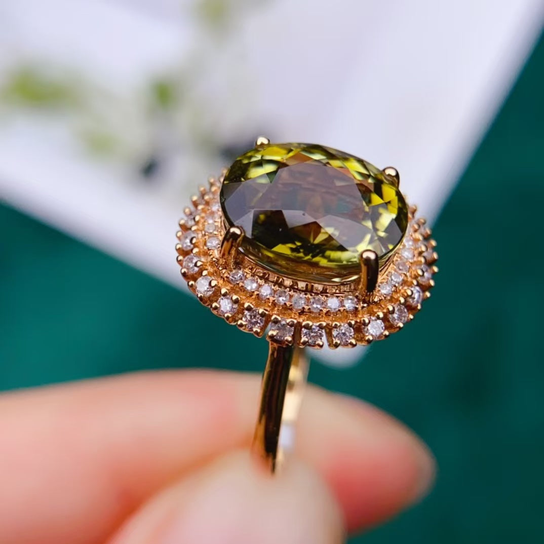 Today's sharing | 18k gold full diamond inlaid green tourmaline tourmaline ring💍