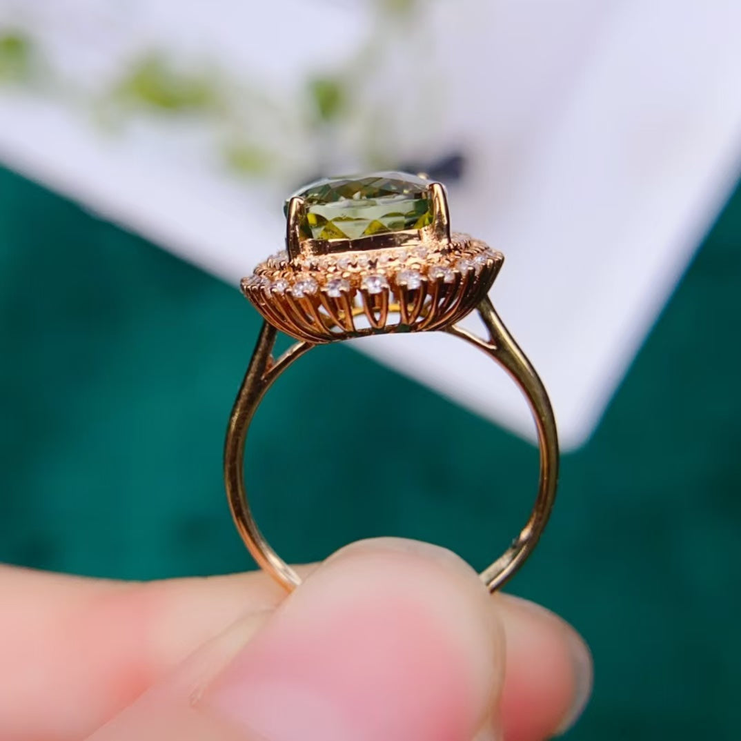 Today's sharing | 18k gold full diamond inlaid green tourmaline tourmaline ring💍