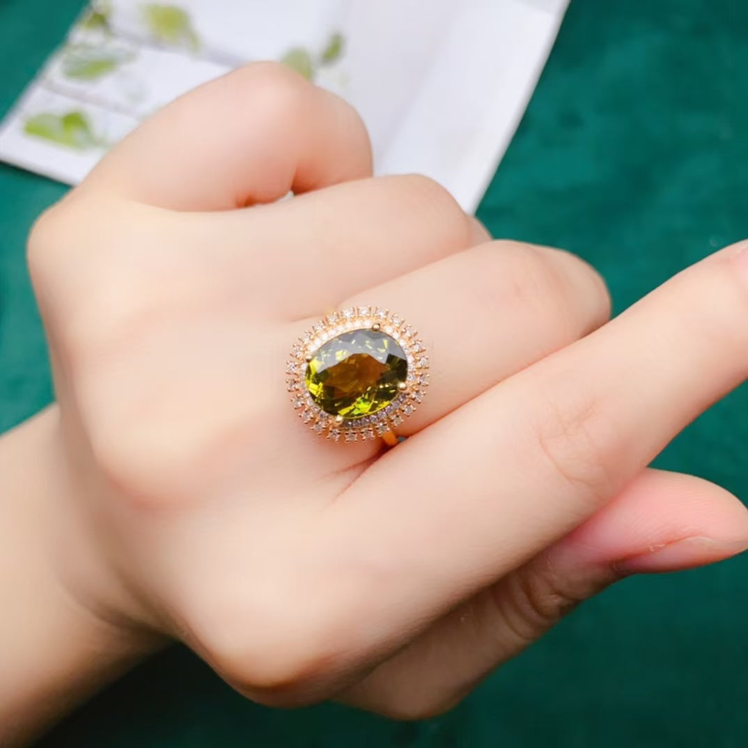 Today's sharing | 18k gold full diamond inlaid green tourmaline tourmaline ring💍