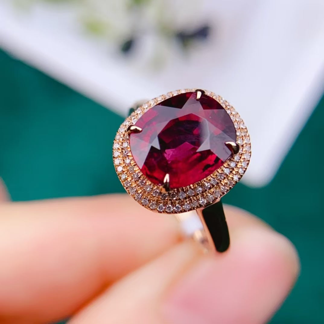 Today's sharing | 18k gold full diamond inlaid rupee color tourmaline ring💍