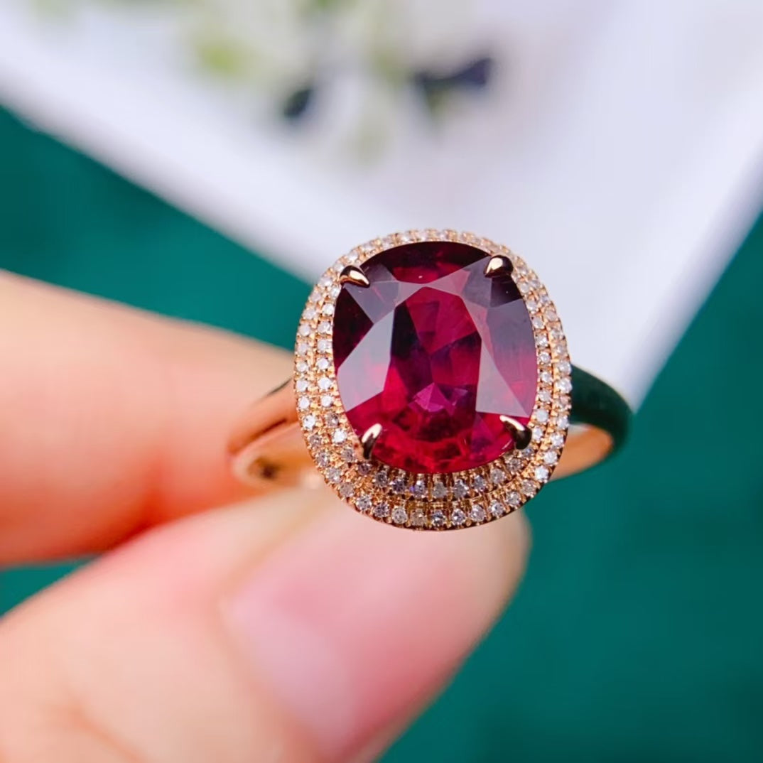 Today's sharing | 18k gold full diamond inlaid rupee color tourmaline ring💍