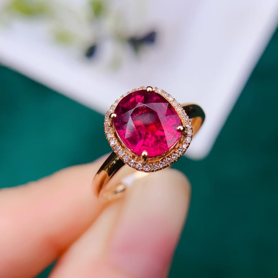 Today's sharing | 18k gold full diamond inlaid rupee color tourmaline ring💍