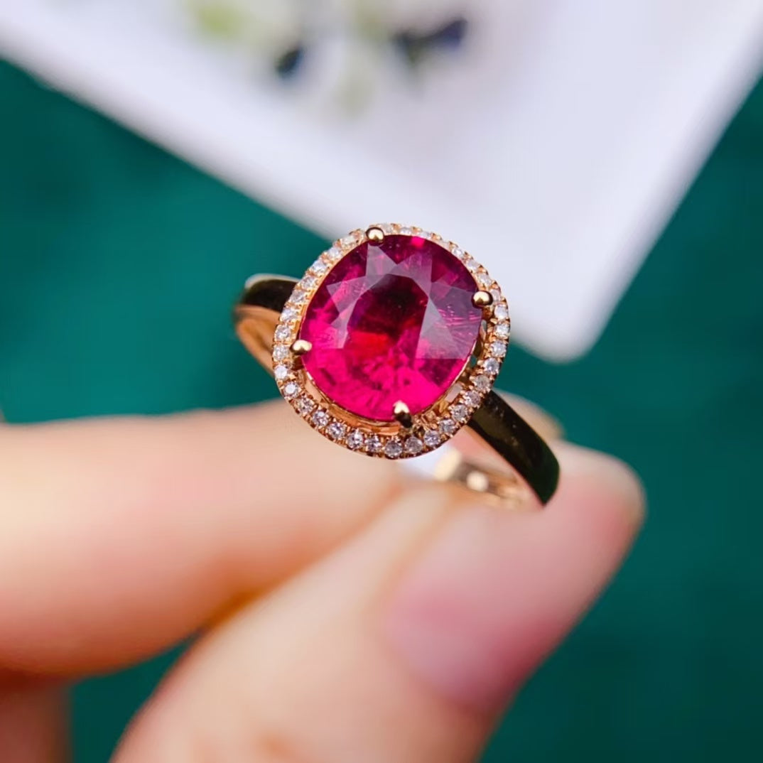 Today's sharing | 18k gold full diamond inlaid rupee color tourmaline ring💍