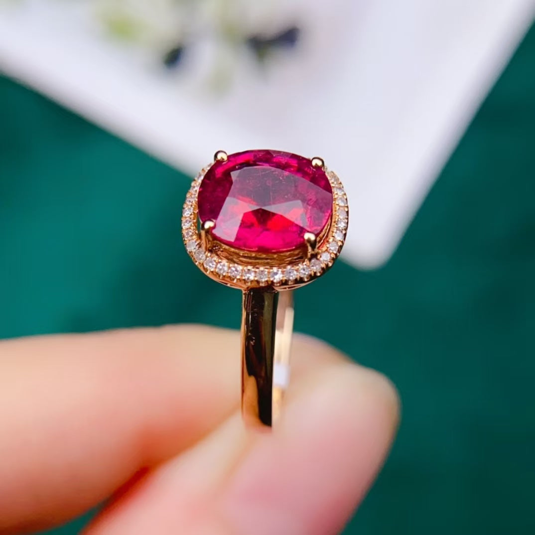 Today's sharing | 18k gold full diamond inlaid rupee color tourmaline ring💍