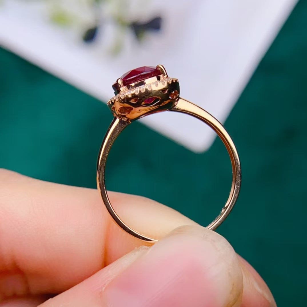 Today's sharing | 18k gold full diamond inlaid rupee color tourmaline ring💍