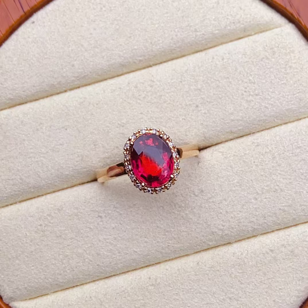 💖Beautiful red tourmaline ring, 18k gold inlaid with South African diamonds, clean crystal fire