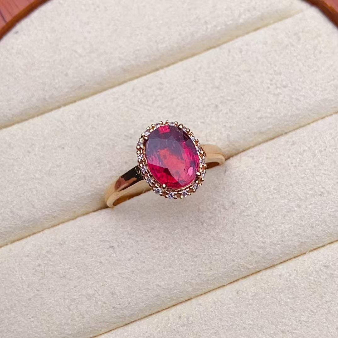 💖Beautiful red tourmaline ring, 18k gold inlaid with South African diamonds, clean crystal fire