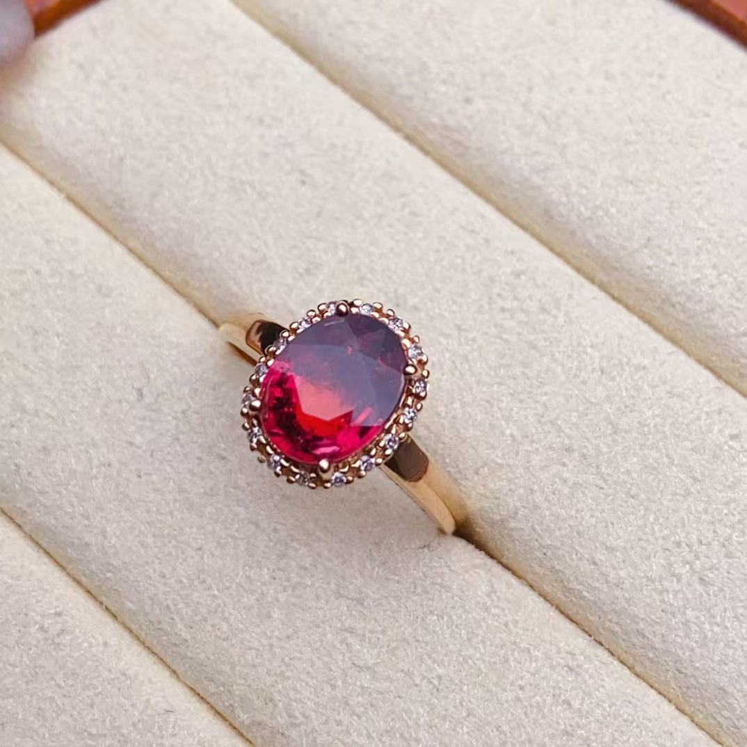 💖Beautiful red tourmaline ring, 18k gold inlaid with South African diamonds, clean crystal fire