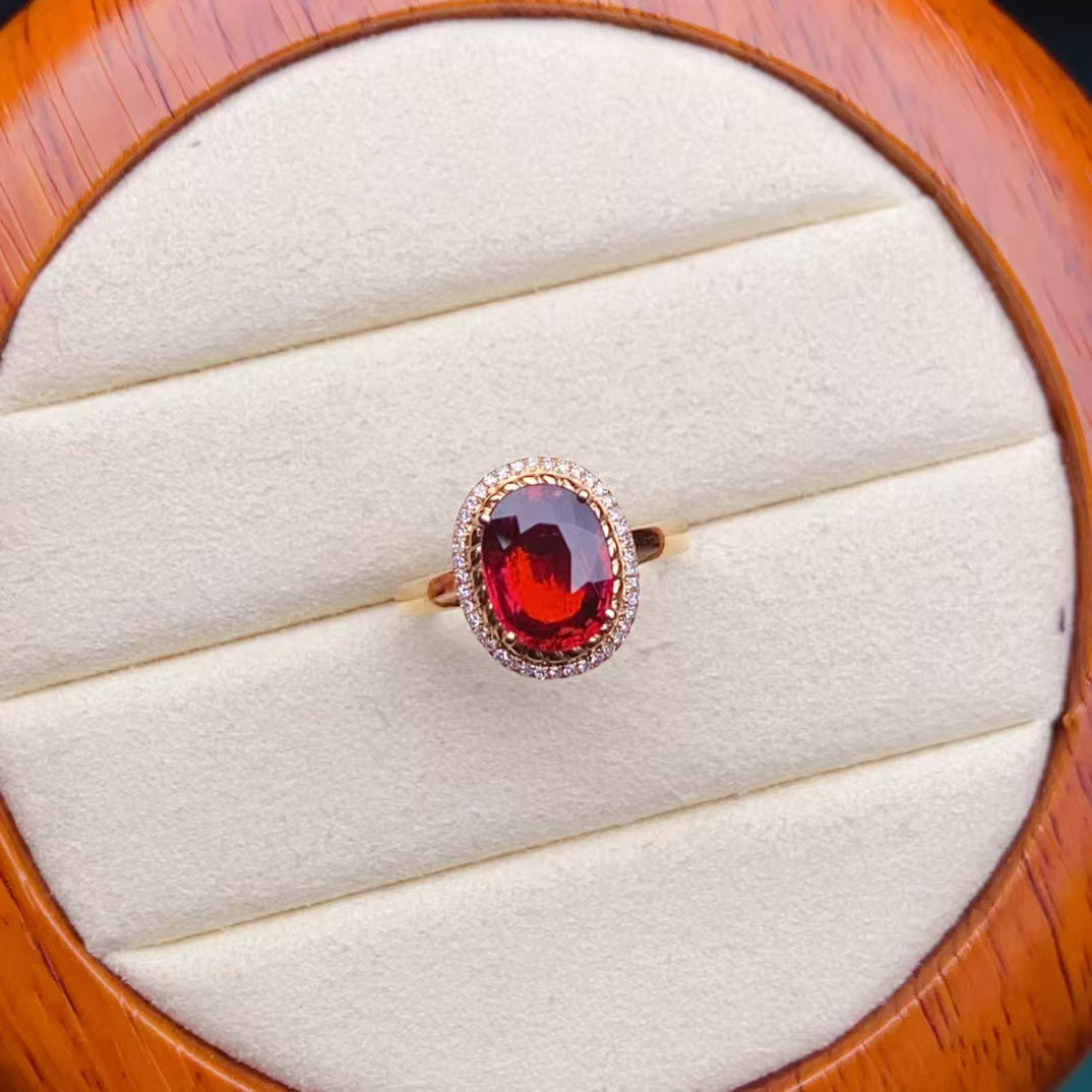 💖Beautiful red tourmaline ring, 18k gold inlaid with South African diamonds, clean crystal and good fire