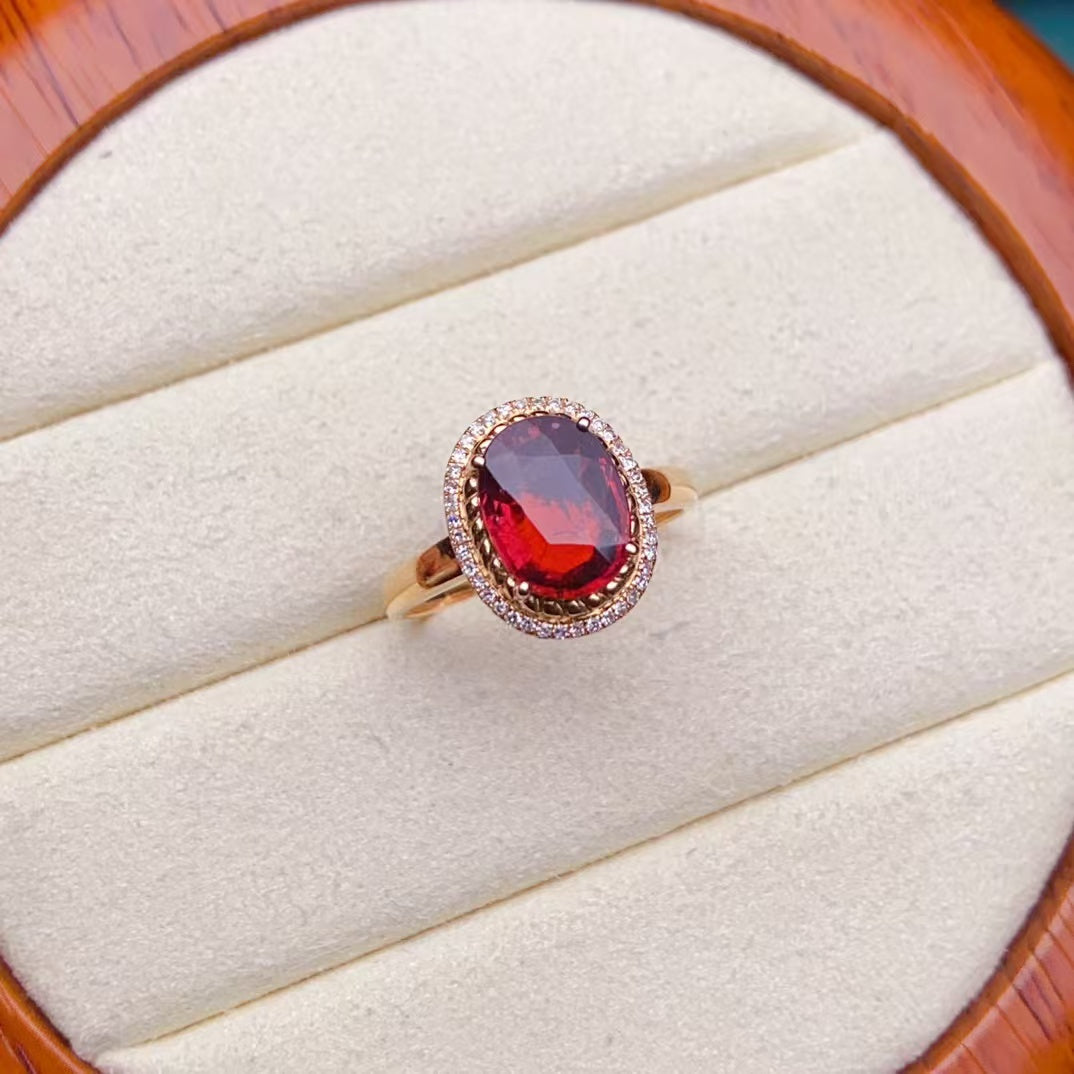 💖Beautiful red tourmaline ring, 18k gold inlaid with South African diamonds, clean crystal and good fire