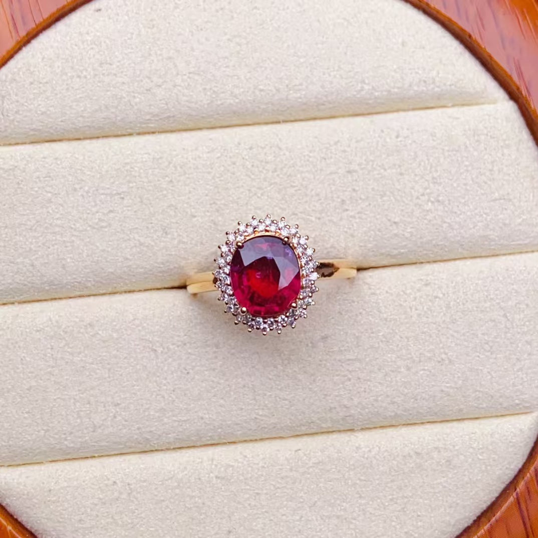 💖Beautiful red tourmaline ring, 18k gold inlaid with South African diamonds, clean crystal and good fire