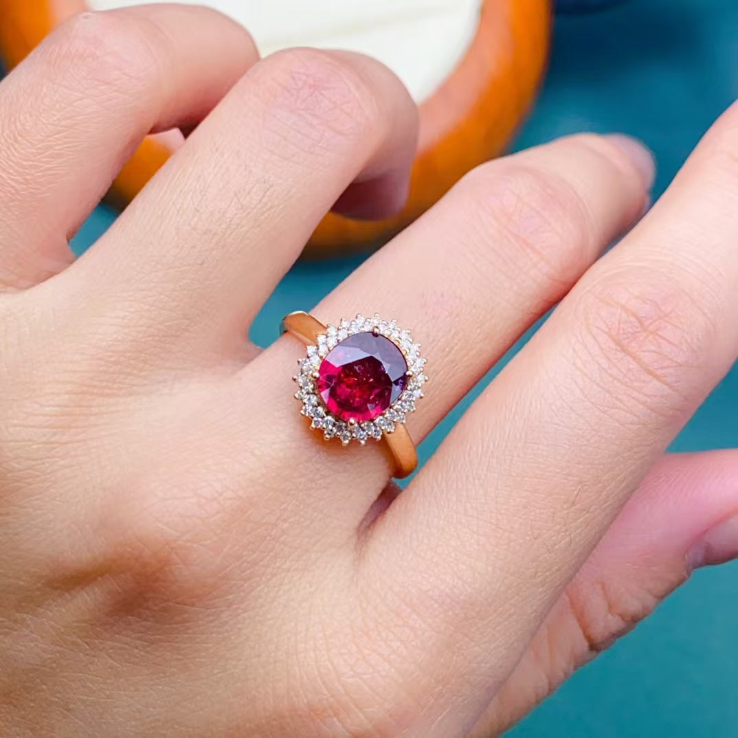 💖Beautiful red tourmaline ring, 18k gold inlaid with South African diamonds, clean crystal and good fire