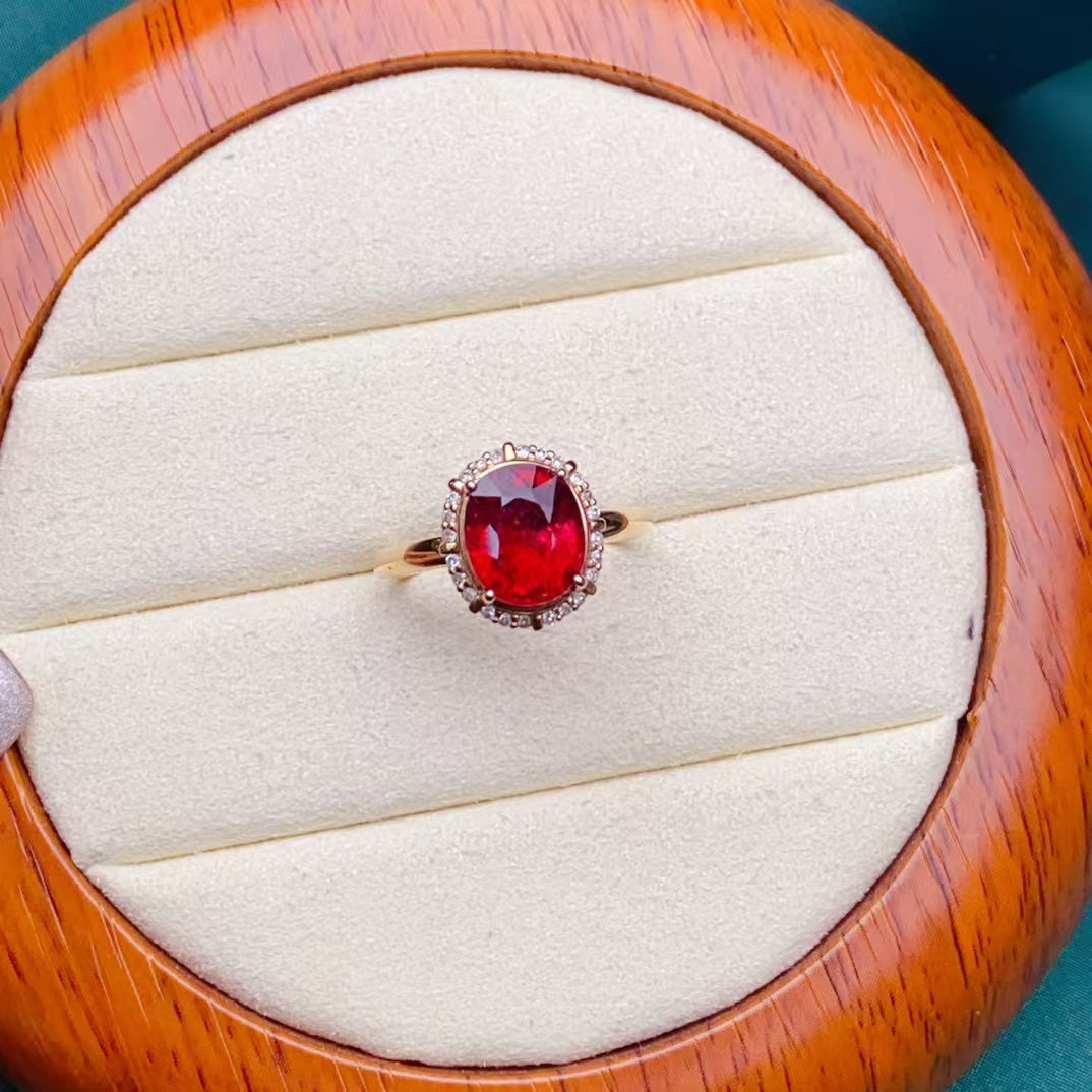 💖Beautiful red tourmaline ring, 18k gold inlaid with South African diamonds, clean crystal fire