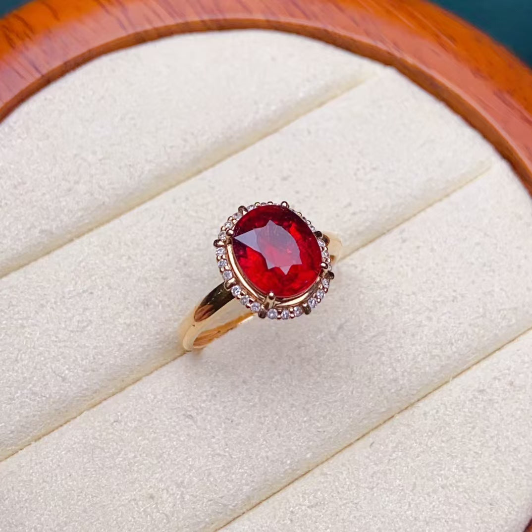 💖Beautiful red tourmaline ring, 18k gold inlaid with South African diamonds, clean crystal fire