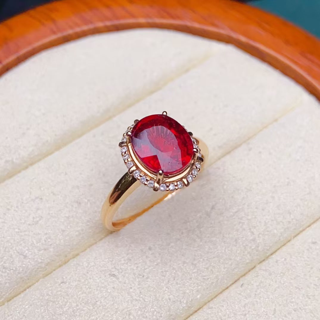 💖Beautiful red tourmaline ring, 18k gold inlaid with South African diamonds, clean crystal fire