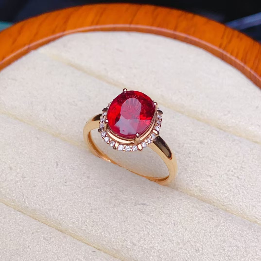 💖Beautiful red tourmaline ring, 18k gold inlaid with South African diamonds, clean crystal fire