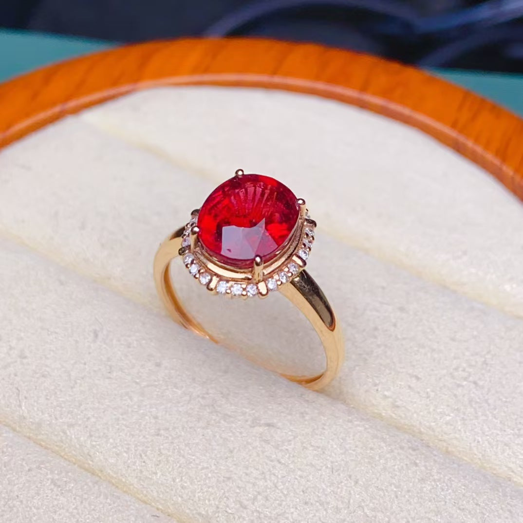 💖Beautiful red tourmaline ring, 18k gold inlaid with South African diamonds, clean crystal fire