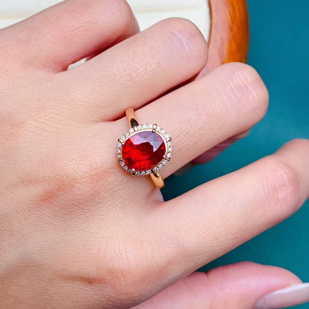 💖Beautiful red tourmaline ring, 18k gold inlaid with South African diamonds, clean crystal fire