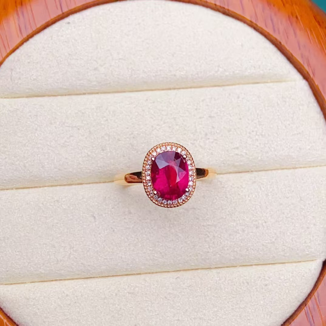 💖Beautiful red tourmaline ring, 18k gold inlaid with South African diamonds, clean crystal and good fire