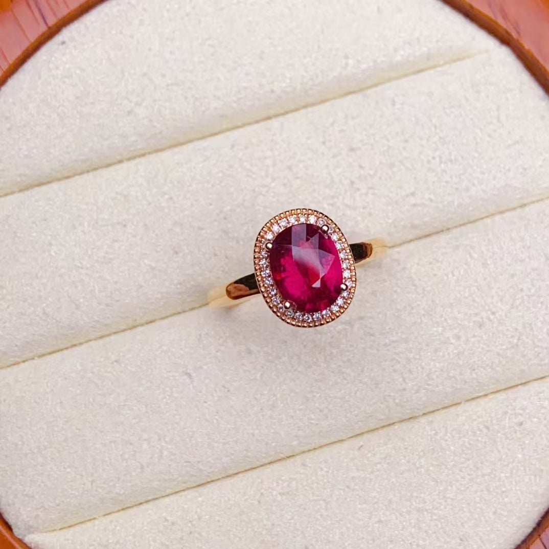 💖Beautiful red tourmaline ring, 18k gold inlaid with South African diamonds, clean crystal and good fire