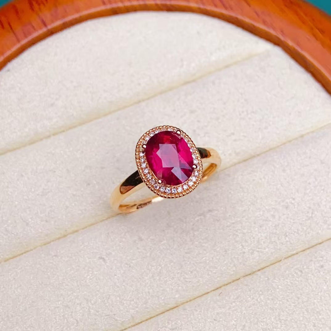 💖Beautiful red tourmaline ring, 18k gold inlaid with South African diamonds, clean crystal and good fire