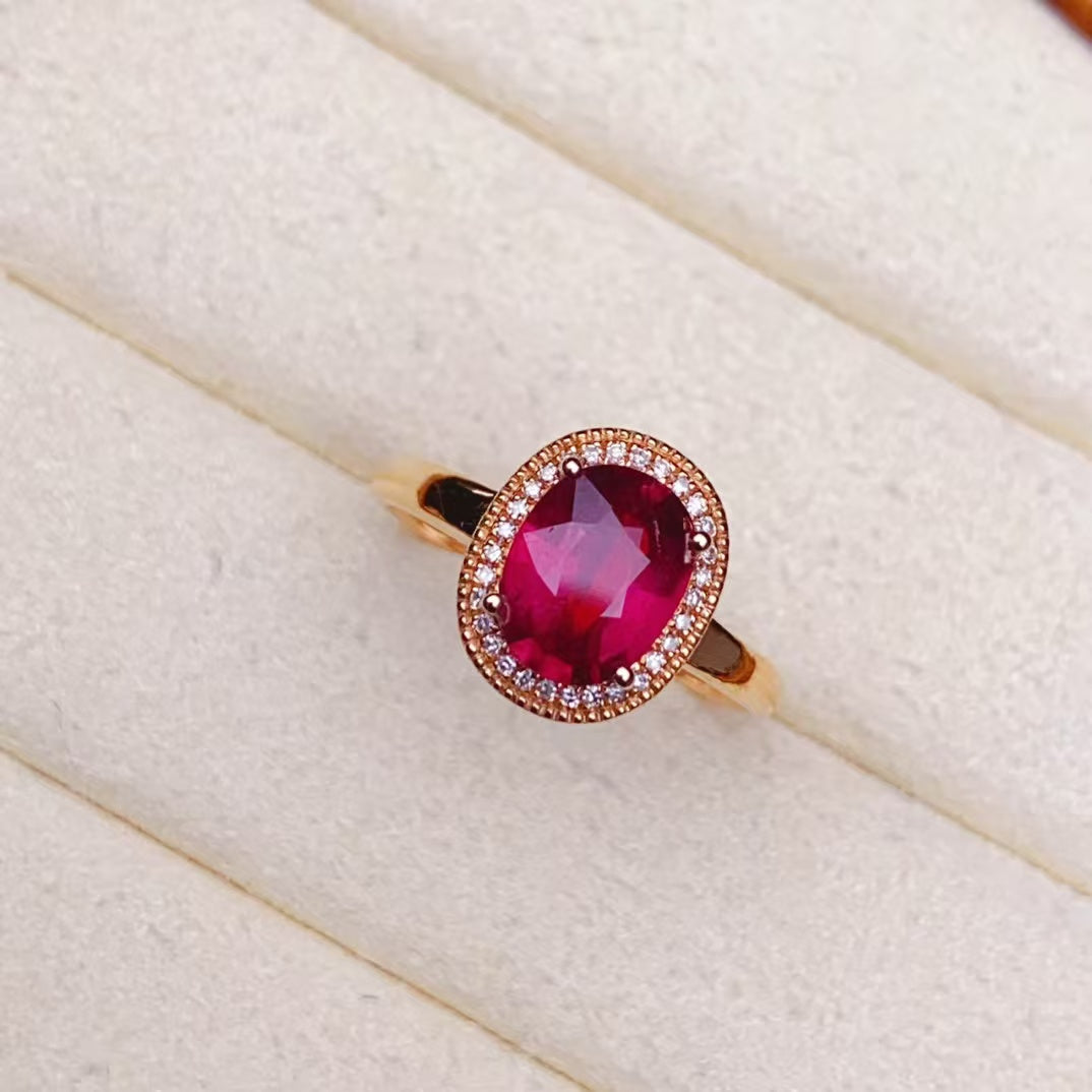 💖Beautiful red tourmaline ring, 18k gold inlaid with South African diamonds, clean crystal and good fire