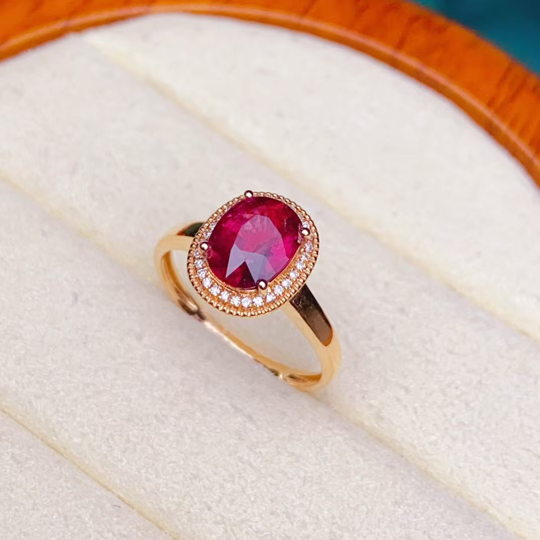 💖Beautiful red tourmaline ring, 18k gold inlaid with South African diamonds, clean crystal and good fire