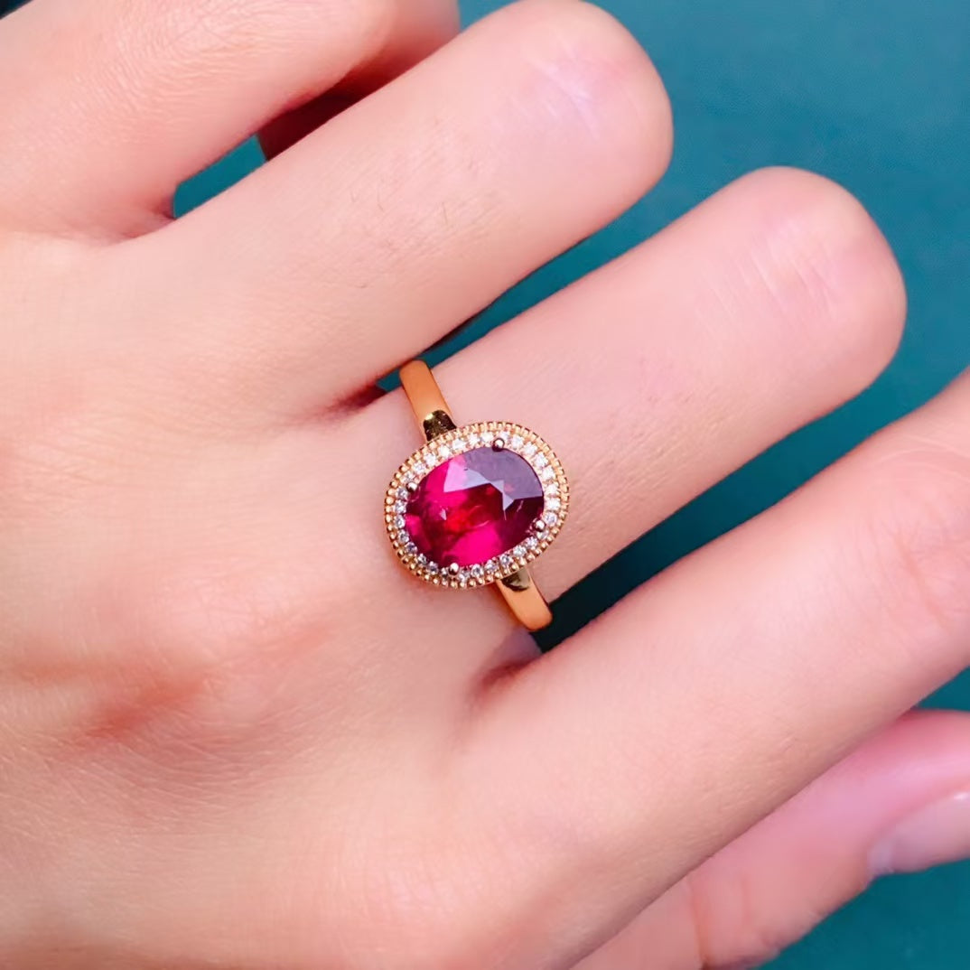 💖Beautiful red tourmaline ring, 18k gold inlaid with South African diamonds, clean crystal and good fire