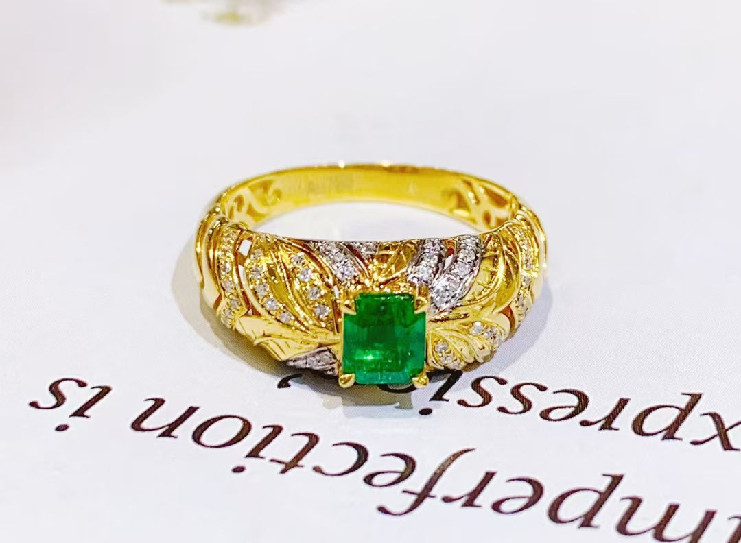 18k gold natural emerald ring, Panjshir Muzo green