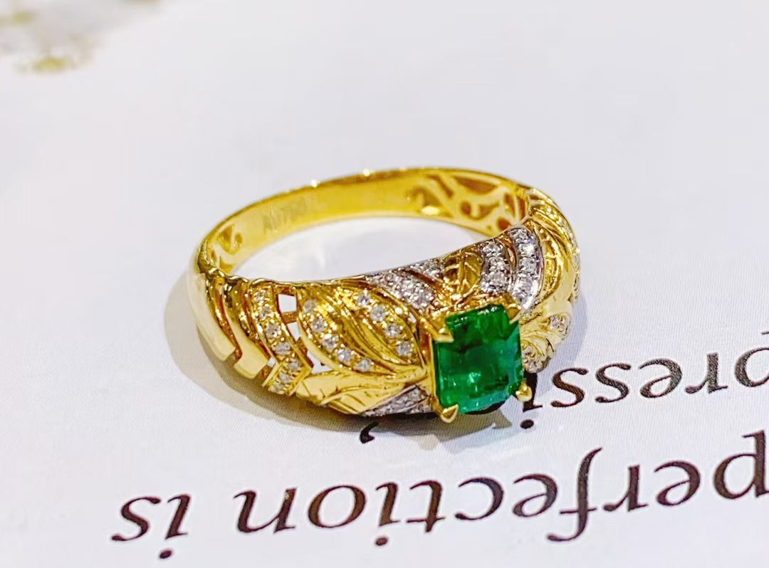 18k gold natural emerald ring, Panjshir Muzo green