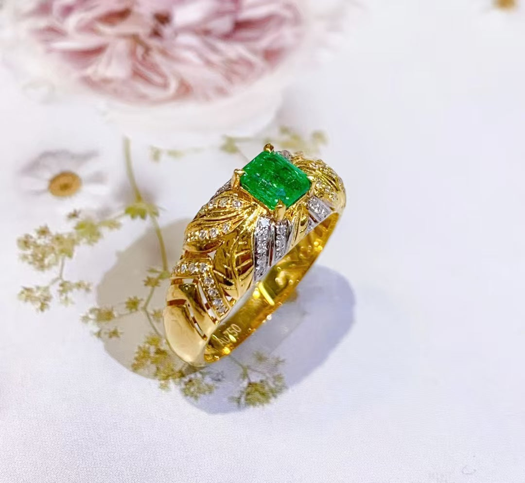 18k gold natural emerald ring, Panjshir Muzo green