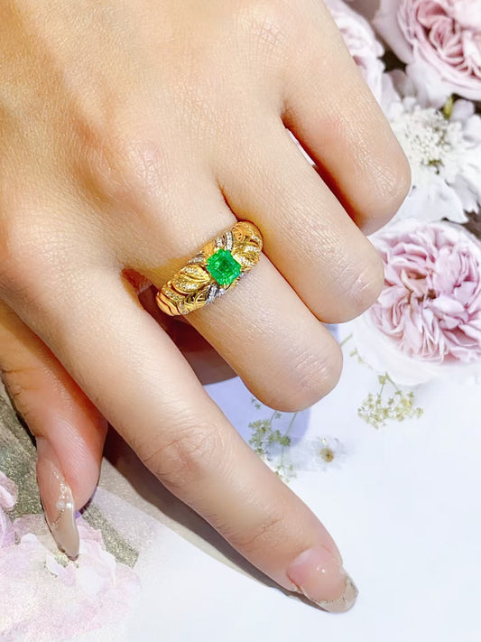 18k gold natural emerald ring, Panjshir Muzo green