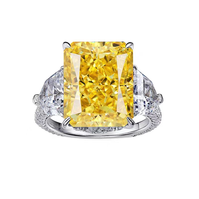 European and American style high-end luxury inlaid sugar cube yellow diamond ring flashing 10 carat diamond ring gemstone