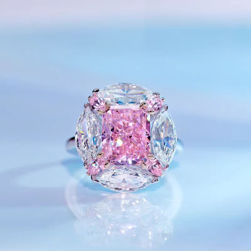 High-end custom bubble gum pink diamond ring niche design light luxury large diamond ring