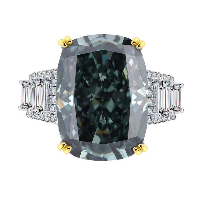 Designer luxury inlaid dark green 15 carat diamond ring female wedding sterling silver platinum jewelry gift jewelry