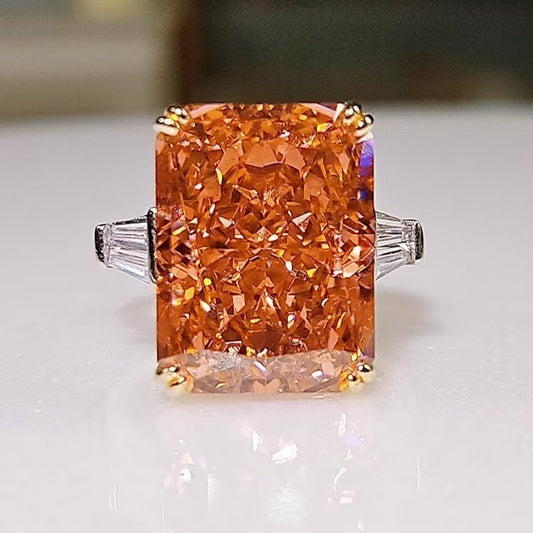 New Luxury Padparadscha Sunset Pink 15 Carat Diamond Ring Sterling Silver Gold Plated Jewelry Gift Jewelry