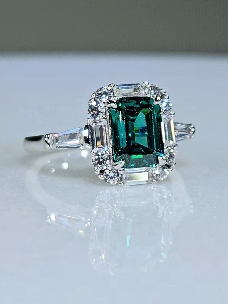 New Luxury Inlaid Cultivated Emerald Step Square Micro-Inlaid 2 Carat Diamond Ring 925 Sterling Silver Gold-Plated Ring