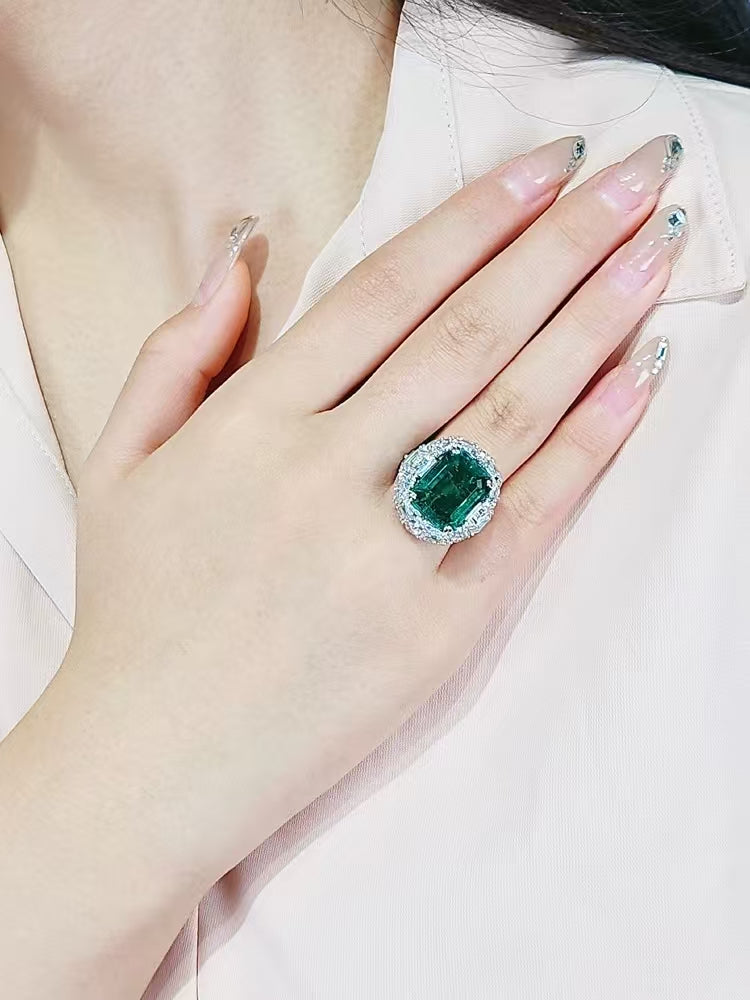 Designer Cultured Colombian Emerald 8 Carat Diamond Ring Sterling Silver Gold Plated Ring Jewelry